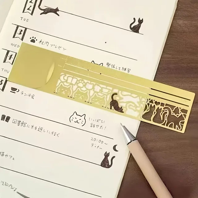Multifunktionales Cat Hollow Out Lesezeichen-Lineal aus Kunststoff als Zeichenvorlage und Lesemarkierung für dein Notizbuch - Bild 1