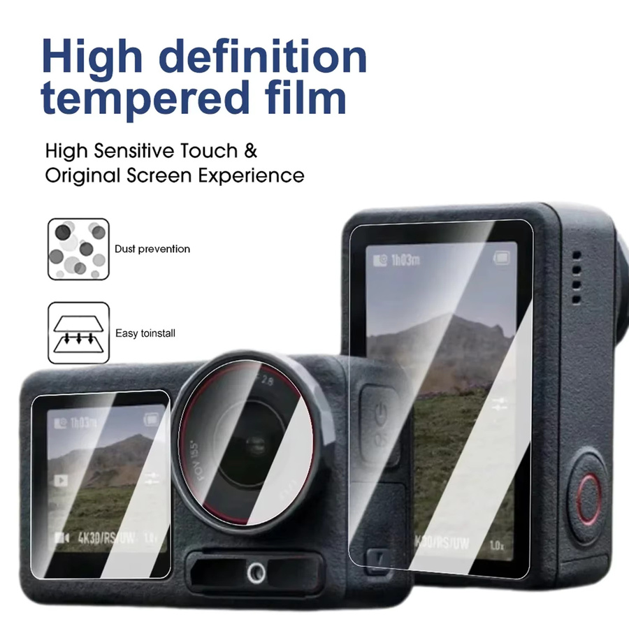 DJI Osmo Action 4 Displayschutzfolien Set aus gehärtetem Glas für Vorderseite, Rückseite und Objektiv, transparent - Bild 4