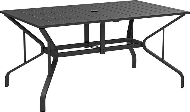 Outsunny Gartentisch aus Stahl mit Lamellen-Design und Schirmloch, Schwarz, B: 150 cm, T: 90 cm - Bild 1