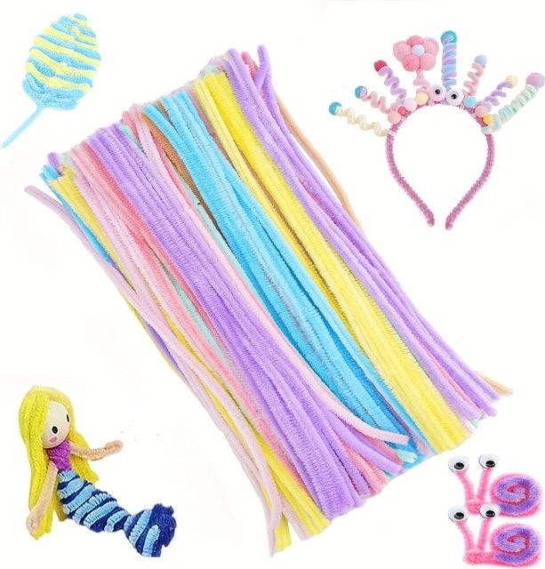 100 Stück mehrfarbige Chenille-Stiele als Bastelmaterial für Kinder und Heimwerker - Bild 1