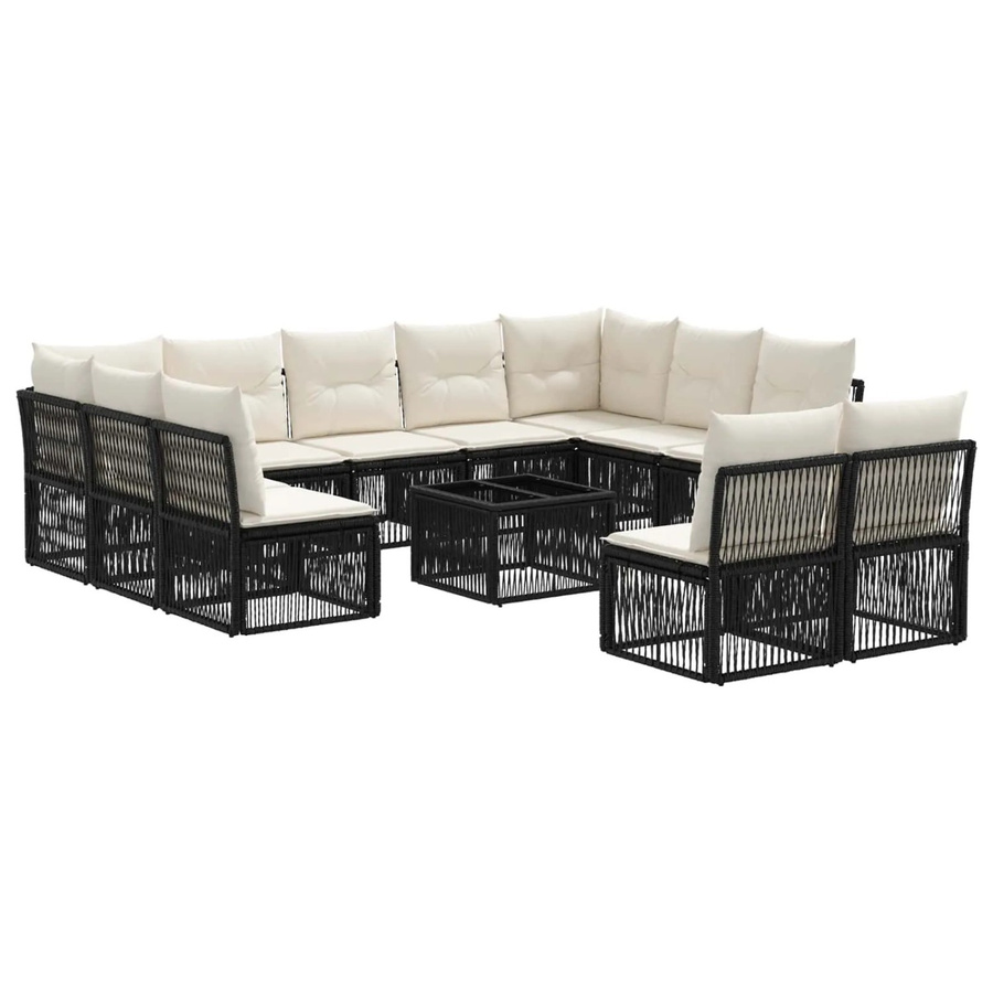 vidaXL Gartensofa-Set 12-tlg. aus Poly-Rattan in Schwarz mit Polstern und Couchtisch für Garten und Terrasse - Bild 2