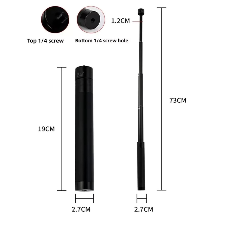 FANGTUOSI Kohlefaser-Selfie-Stick aus Aluminiumlegierung in Schwarz für Insta360 X3, ONE X2, RS, GoPro Hero 11, 10, 9, 8 und DJI OSMO Action - Bild 3