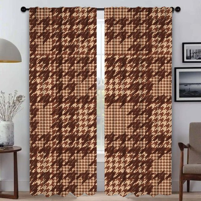 2er-Set Hahnentritt Verdunkelungsvorhänge in Braun für Schlafzimmer und Wohnzimmer, B: 50 cm, H: 70 cm - Bild 1