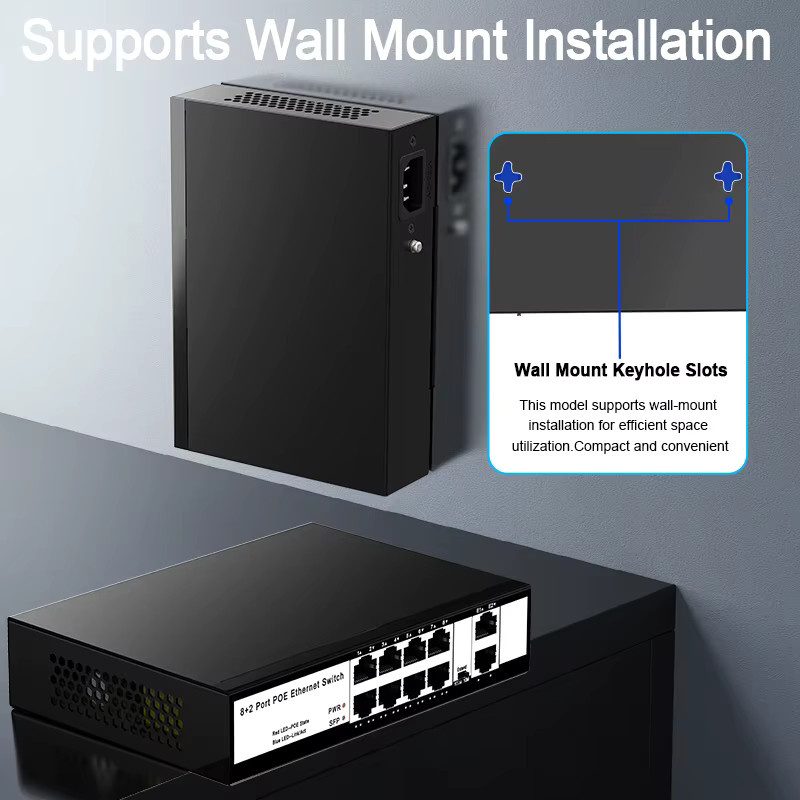 HORACO 8 Port PoE Netzwerk Switch 100Mbps mit 96W für IP Kameras und Überwachung, Schwarz - Bild 6