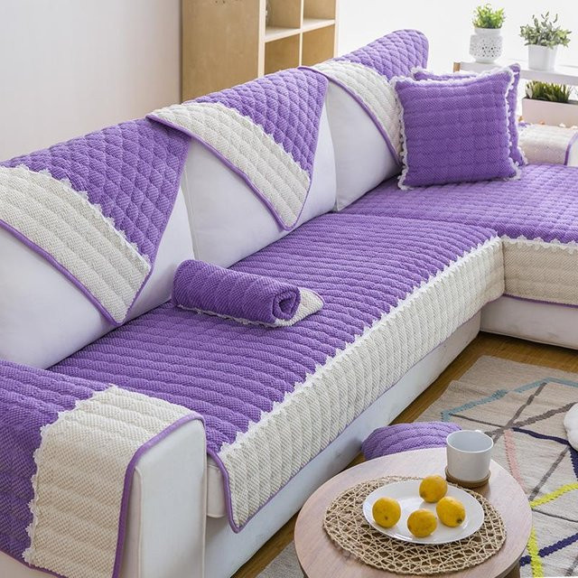 Super Six Plüsch Sofabezug in Lichtlila, rutschfester und staubdichter Universal-Sesselbezug aus Polyester, B/T/H: 70 x 70 x 0 cm - Bild 1