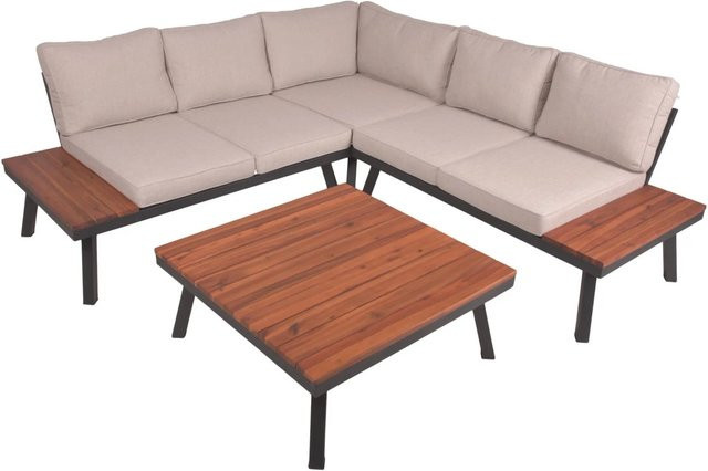DELUKE Gartenloungeset JULIE 4-tlg. aus Akazie und Stahl in Beige und Braun - Bild 1
