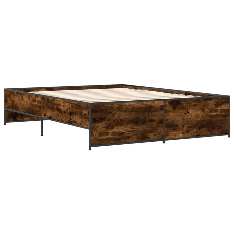 vidaXL Bettgestell aus Holzwerkstoff und Stahl in Räuchereiche, B/T/H: 150 x 203 x 40,5 cm - Bild 2