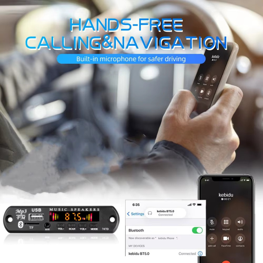 Kebidu Bluetooth 5.0 MP3 Decoder Board mit FM Radio, USB und AUX, Black - Bild 2