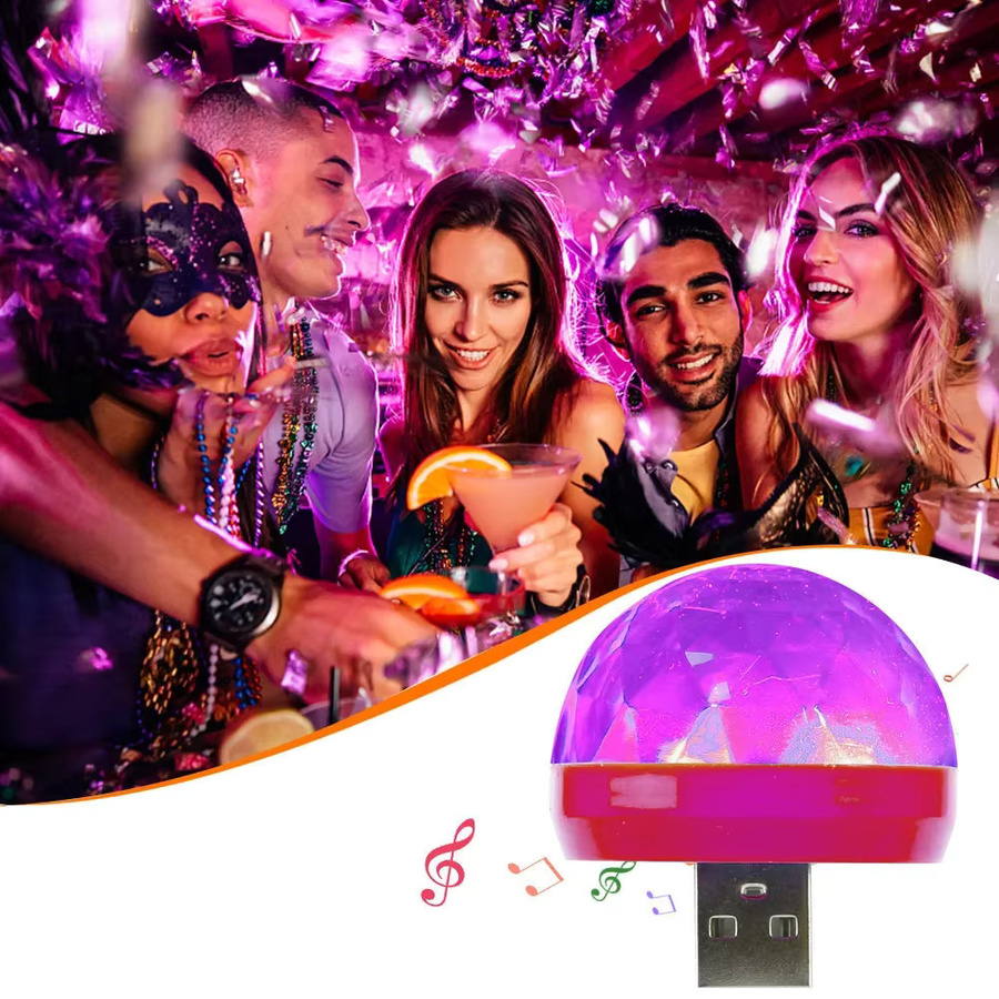 Mini USB RGB LED Disco Ball Lampe mit Musik-Sound-Control für Auto und Party in Multicolour - Bild 6