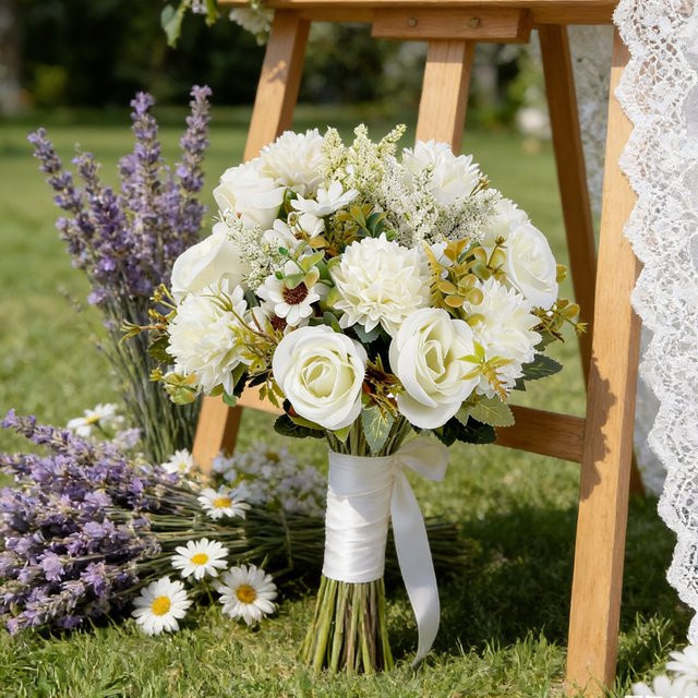 Handgemachter Kranz aus weißen künstlichen Rosen für Hochzeit, Valentinstag und Garten-Dekoration - Bild 1
