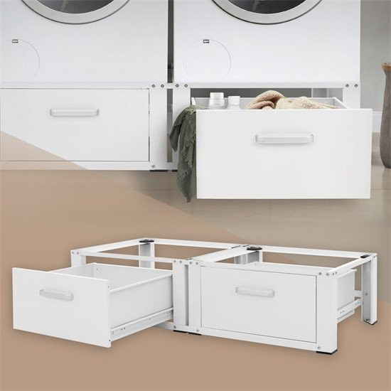 ML-Design Doppel Waschmaschinen Untergestell mit 2 Schubladen, Weiß, B/T/H: 128 x 53,5 x 31,5 cm - Bild 1