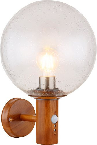 GLOBO LIGHTING Außenleuchte Ossy in Holzoptik mit Bewegungsmelder, Aluminiumdruckguss, braun, B: 25,0 cm, H: 37,0 cm, T: 25,0 cm - Bild 1