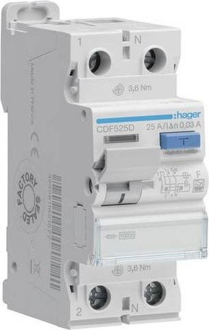 Hager FI-Schutzschalter CDF525D RCD 2-polig 25A 0,03A 230V in Blau und Weiß - Bild 1