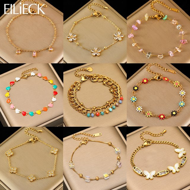 EILIECK Armband, Edelstahl, Bunte Blume, Herz, Zirkonia, Damen - Bild 1