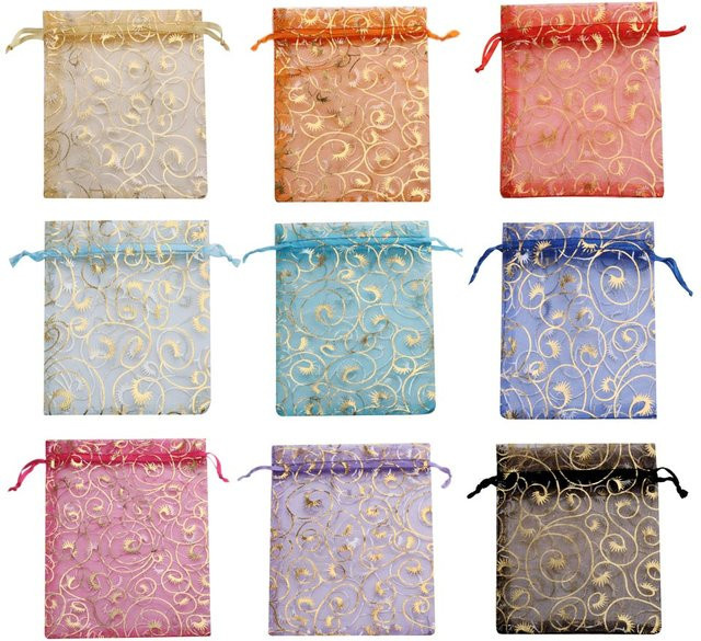 50 Stück Chanfar Organza Schmuckbeutel mit Wimpern-Muster in Gold für Hochzeiten und Partys - Bild 1