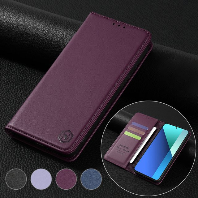 Magnetische Flip-Ledertasche mit Kartensteckplätzen für Xiaomi Redmi Note 13 Pro+ 12 12S 11 11S 10 9 Pro 8T 7 in Blau oder Lila - Bild 1