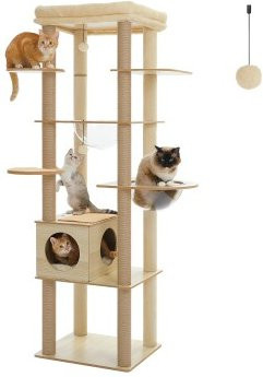 Pawz Road Holz Kratzbaum für große Katzen in Beige mit Höhle und rutschfester Oberfläche, Höhe: 180 cm - Bild 1