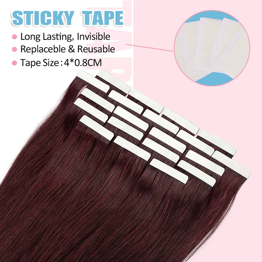 Soul Queen Tape-in-Extensions Echthaar, # 99J Burgund, Straight - Bild 3