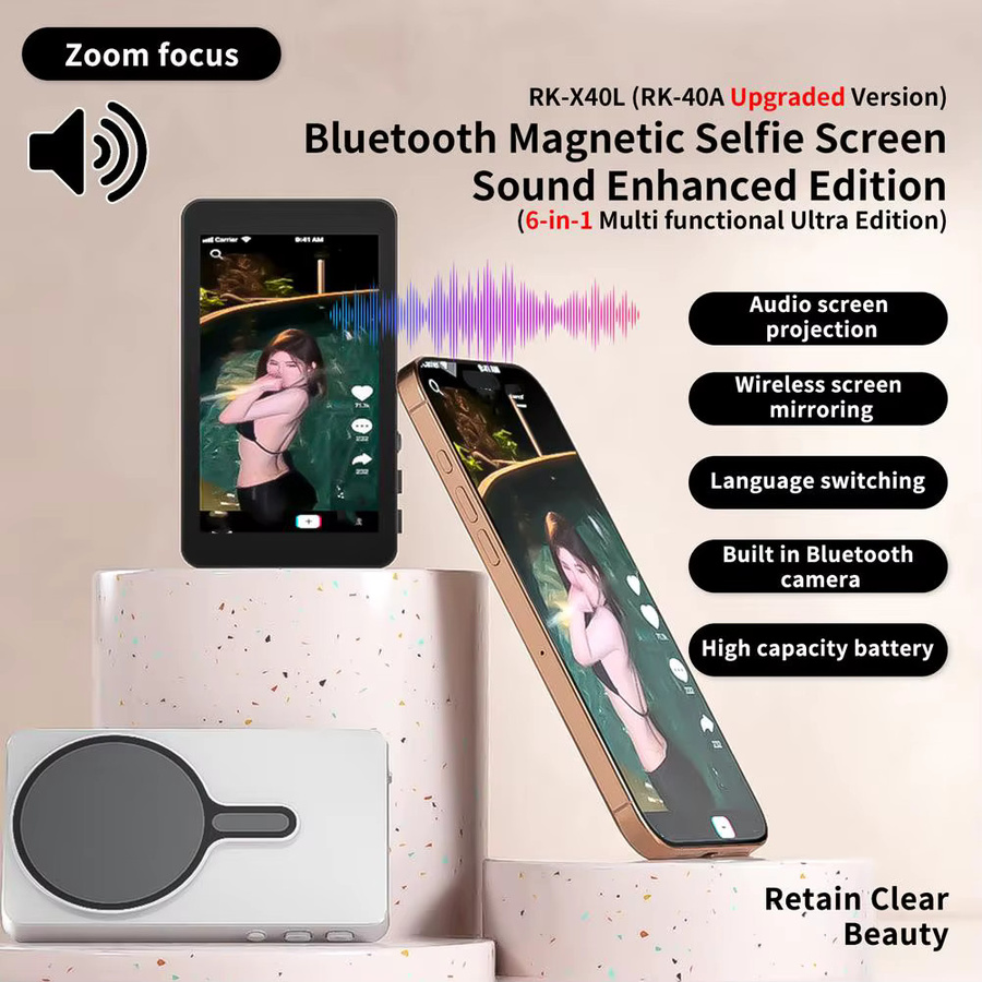 Magnetischer kabelloser Selfie-Monitor für iPhone und Android, 3,94 Zoll HD-Erweiterungsdisplay für Rückkamera, Vlog und Live-Videoaufzeichnung, Grau - Bild 6