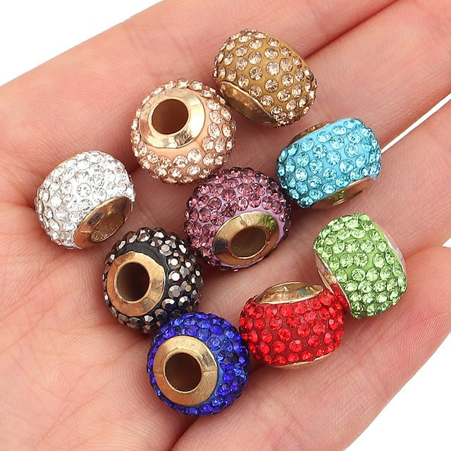 louleur Spacer Perlen, Rhodium Gold Farbe, Strass, 14 x 10 mm, Unisex - Bild 1