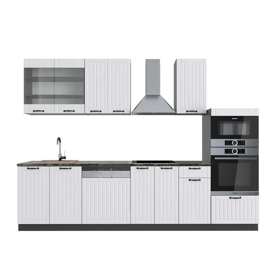 Vicco Fame-Line Küchenzeile im Landhausstil in Weiß und Anthrazit mit Hochschrank, Breite: 300 cm - Bild 2