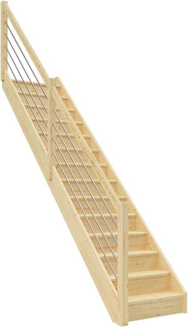 Dolle Wangentreppe Paris gerade aus Fichte in Braun mit Edelstahlgeländer für eine Raumhöhe bis 280,5 cm - Bild 1