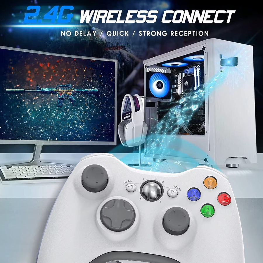 Bonadget 2,4G Wireless-Gamecontroller für Xbox 360 und PC in Weiß mit Dual-Vibration und Turbo-Funktion - Bild 3