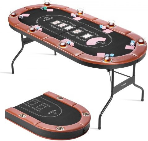 VEVOR Klappbarer Pokertisch für 8 Spieler, ovaler Kasino-Freizeittisch mit Filz und Metallbeinen, inkl. gepolsterter Schienen und Getränkehaltern, B/T/H: 183 x 72 x 82 cm - Bild 1