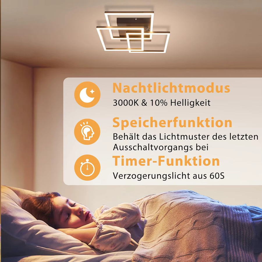 Cliheet Moderne LED-Deckenleuchte in Schwarz mit quadratischem Rahmen, 36 W, dimmbar - Bild 5