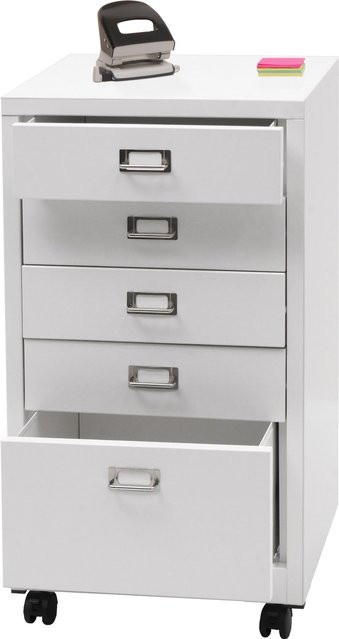 Rollcontainer MCW-L49 aus Metall mit 5 Schubladen in Weiß, H: 75 cm, B: 40 cm, T: 41 cm - Bild 1