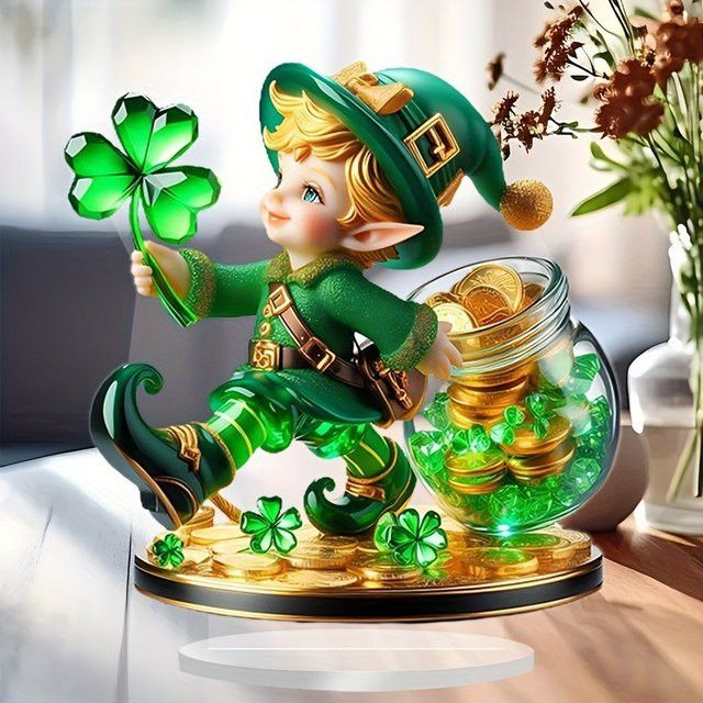 Zwergmann Kleeblatt Zwerg als grüne Heimdekoration und Desktop-Ornament - Bild 1