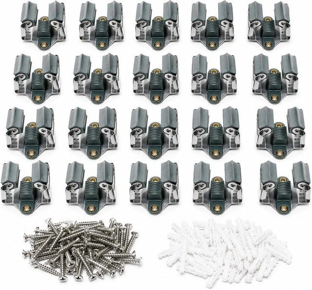 Wiltec Gerätehalter aus Stahl in Silber als Wandhalterung und Besenhalter mit 20 Klemmhaltern - Bild 1