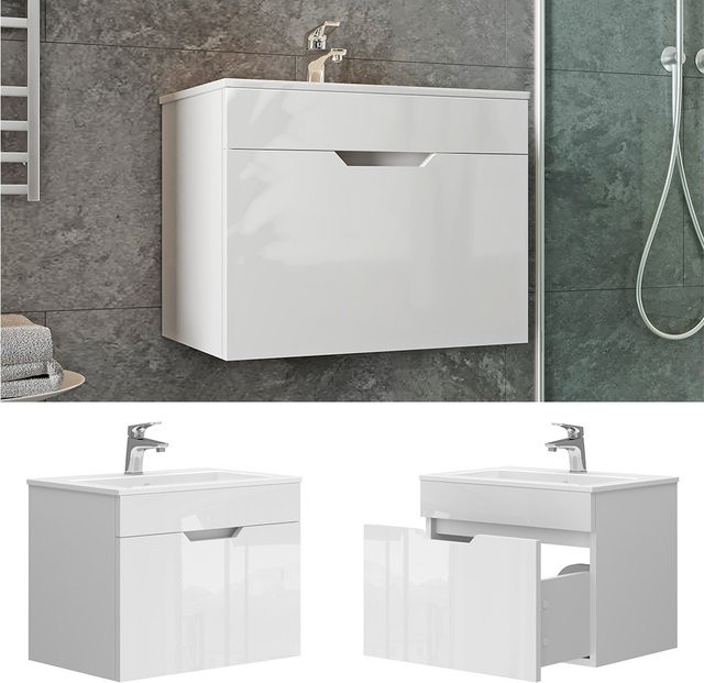 Vicco Badmöbel-Set Stefania Weiß Hochglanz, hängendes Waschbecken mit Unterschrank, Breite: 60 cm - Bild 1