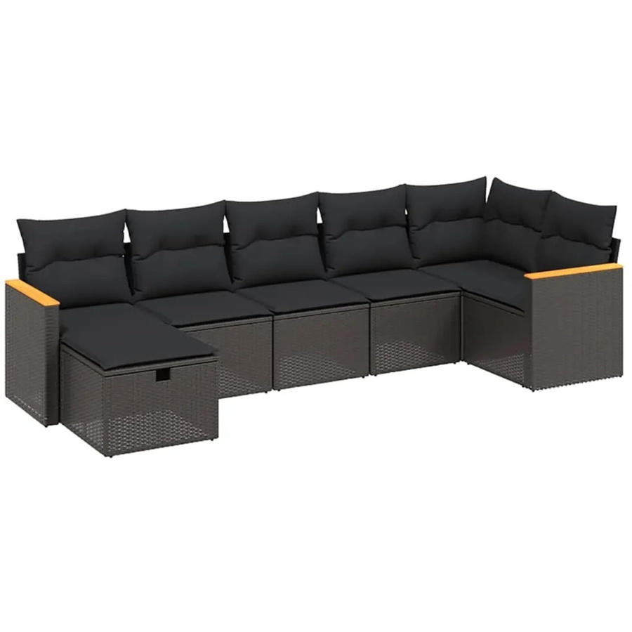 vidaXL 7-tlg Garten-Sofagarnitur aus Poly-Rattan mit Kissen in Schwarz - Bild 2