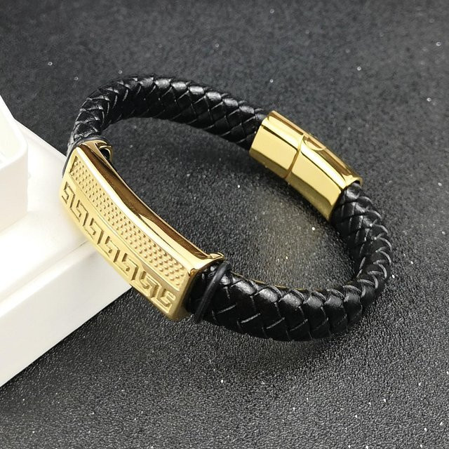 Armband geflochtenes Leder, Edelstahl, Schwarz, Herren - Bild 1
