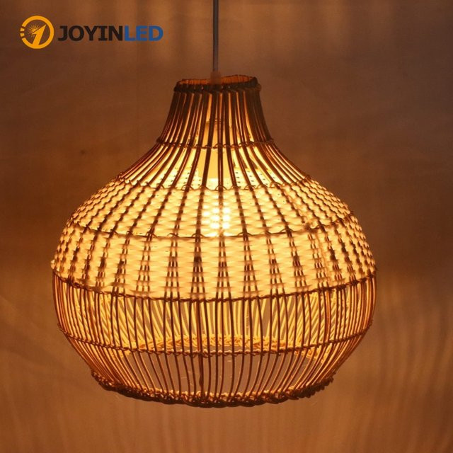 JOYINLED Vintage Rattan Pendelleuchte handgewebt im Boho-Stil für Wohnzimmer und Esszimmer, Durchmesser: 35 cm, Fassung E27 - Bild 1