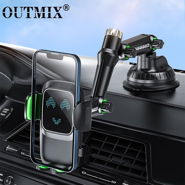 OUTMIX 360 Grad Saugnapf-Autohalterung für Smartphones in Schwarz mit verstellbarem Langarm für Mittelkonsole und Windschutzscheibe - Bild 1