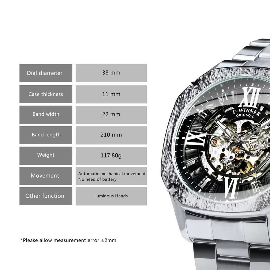 GEWINNER Armbanduhr, Automatik, Edelstahl, Eckig, Schwarz, Herren - Bild 5