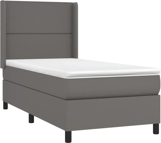 vidaXL Boxspringbett mit Matratze in Grau aus Kunstleder mit LED-Unterbettbeleuchtung und USB-Ladeanschluss B/T: 100 x 200 cm - Bild 1