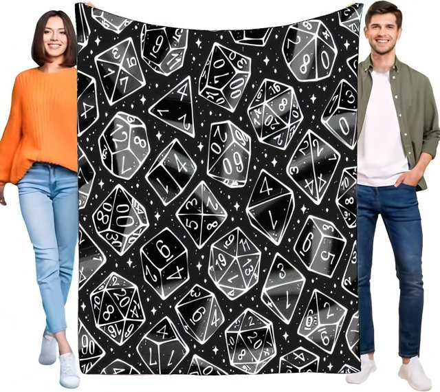 Weiche Fleece-Decke mit Dungeons & Dragons-Motiv in Schwarz-Weiß für Erwachsene - Bild 1