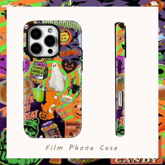 Potdemiel Halloween Spooky Collage Handyhülle für iPhone mit doppelschichtiger Rückseite in Multicolour - Bild 1