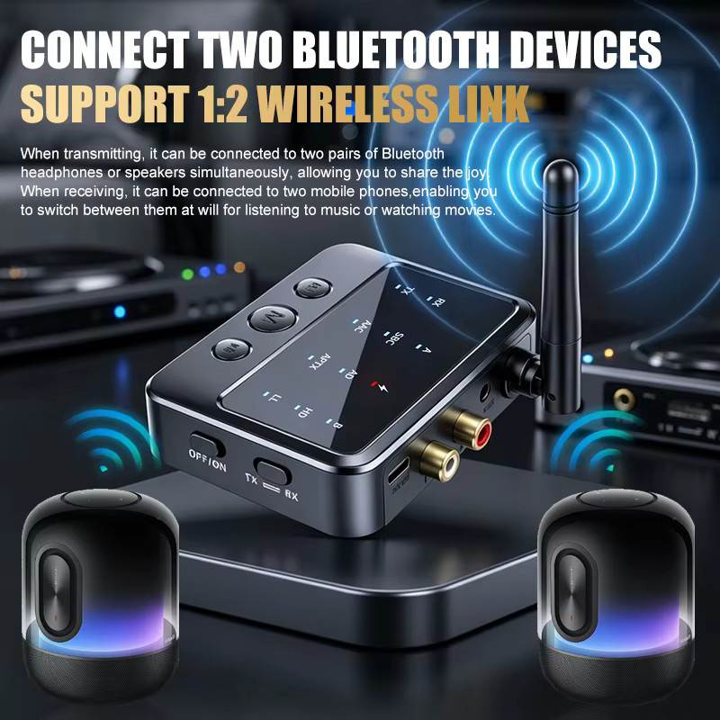 KEBIDUMEI Bluetooth 6.0 Audio-Adapter Schwarz mit 3,5 mm Klinke und RCA für PC und TV als Empfänger und Sender mit AptX-Adaptive, AD/HD/LL und AAC - Bild 2