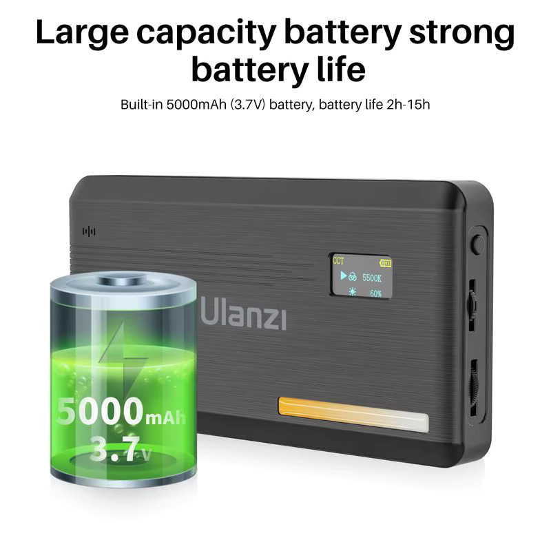 Ulanzi VL200 Bi-Color LED-Videoleuchte in Schwarz mit 5000 mAh Akku und einstellbarer Farbtemperatur 2500–9000 K - Bild 4