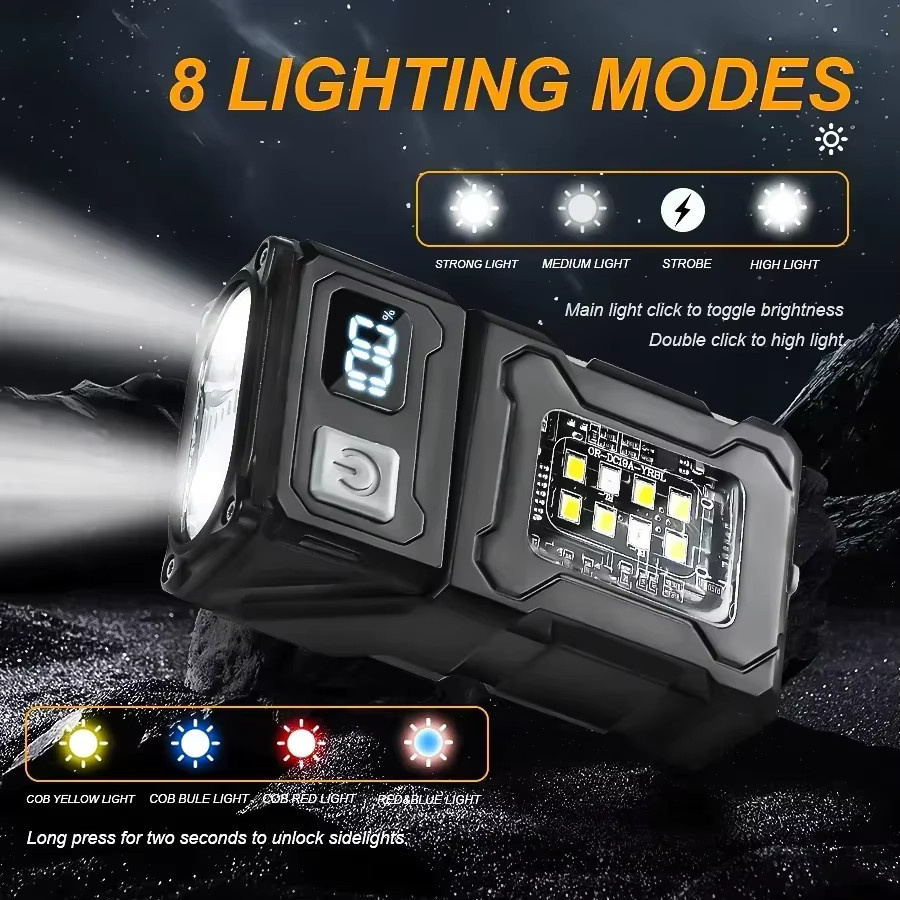 XIWANGFIRE Mini wiederaufladbare LED-Taschenlampe mit COB-Seitenlicht, Clip und Magnet, Schwarz - Bild 3