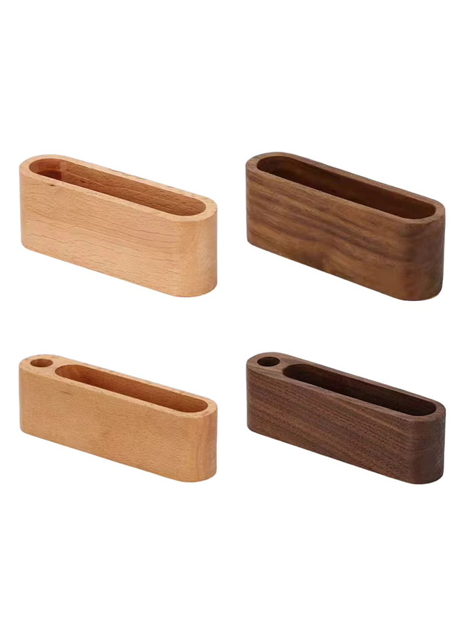 Visitenkartenhalter aus Holz in Beige und Braun mit Stiftschlitz und Notizblock-Halterung als Schreibtisch-Organizer F2-MAX114 - Bild 5