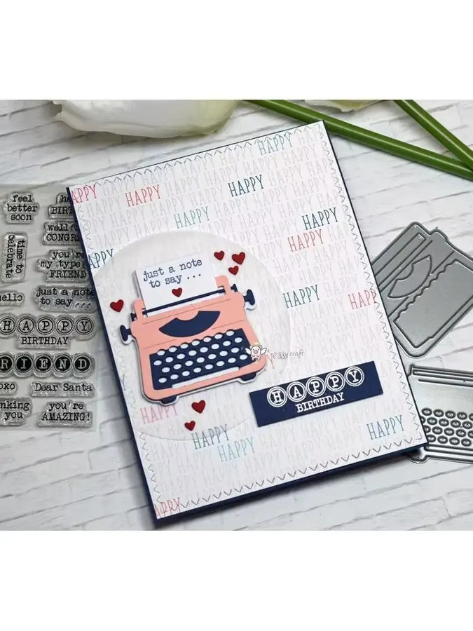 Dekorative Schneideformen in Schreibmaschinen-Optik aus Metall in Silber für DIY-Scrapbooking und Papierarbeiten - Bild 2