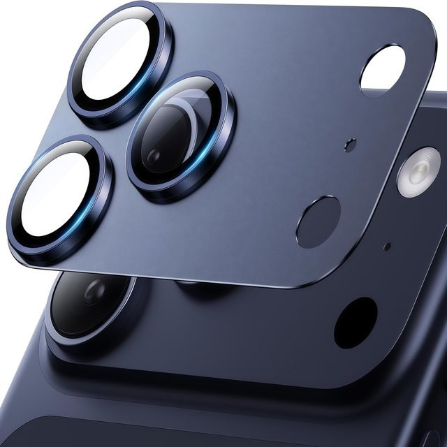 Kameraobjektivschutz für Apple iPhone 17 Pro aus Aluminiumlegierung und gehärtetem Glas in Tiefblaues Titan - Bild 1