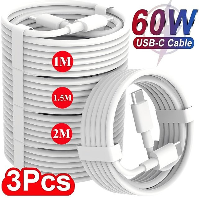 Doppel Kopf USB C Kabel PD 60W Schnellladekabel Dual Typ-C Ladegerät in Weiß - Bild 1