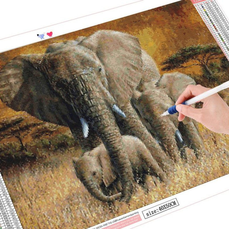 FIYO Diamond Painting Set Elefant mit runden Steinen, Mehrfarbig, B/H: 30 x 20 cm - Bild 1