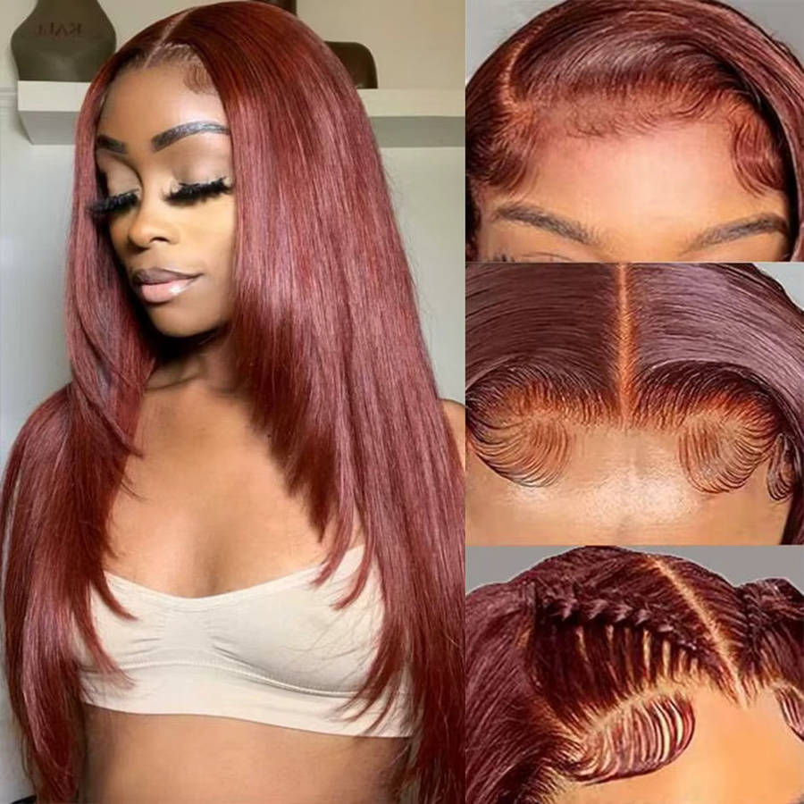 ISEE-Haare Lace-Front-Perücke, 100 % Echthaar, rotbraun, gerade - Bild 5